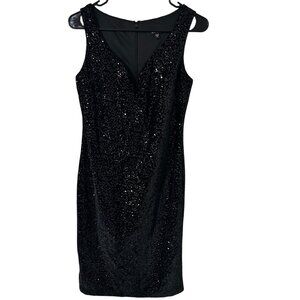 Blu Sage Sleeveless Dress Black Velvet Sequin Plunge Neck Cocktail Size 4